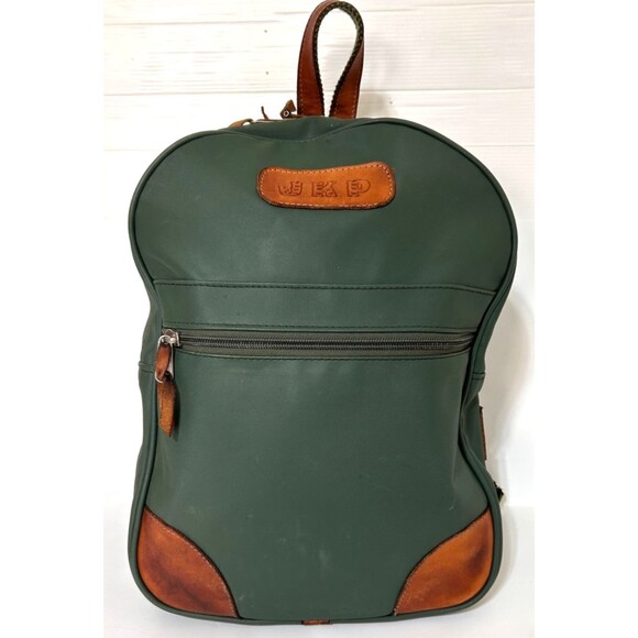 Jon Hart Design Canvas Green Leather Accent Backpack 15 “ - Picture 1 of 16